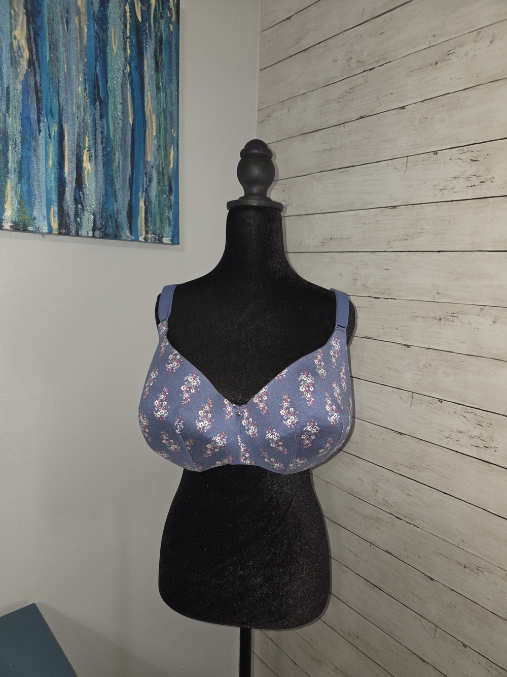 Cacique Blue Floral Full Coverage Bra Sz 46DD